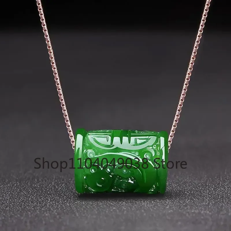 Natural Green Jade Money Beads Pendant Necklace Charm Jewellery Fashion Accessories Hand-Carved Man Luck Amulet Gifts