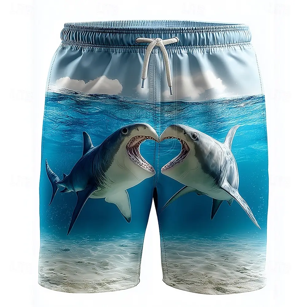 

Мужские повседневные шорты с принтом в виде сердец и акул, средняя посадка, гавайский стиль, на шнурке, с боковыми карманами, дизайнерская модель для весны и лета