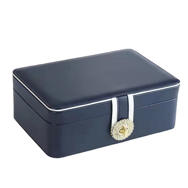 Caixa de Jóias de Couro Dupla Camada para Mulheres, Anel Pulseira Colar e Brinco Organizador, Display Storage Case, Moda