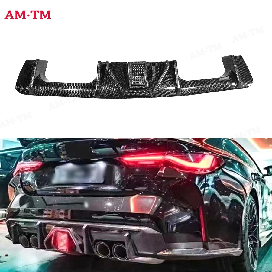 For BMW M3 M4 G80 G82 G83 Coupe Carbon Fiber Rear Lip Diffuser Back Bumper Hugger Spoiler With Light Diffuser