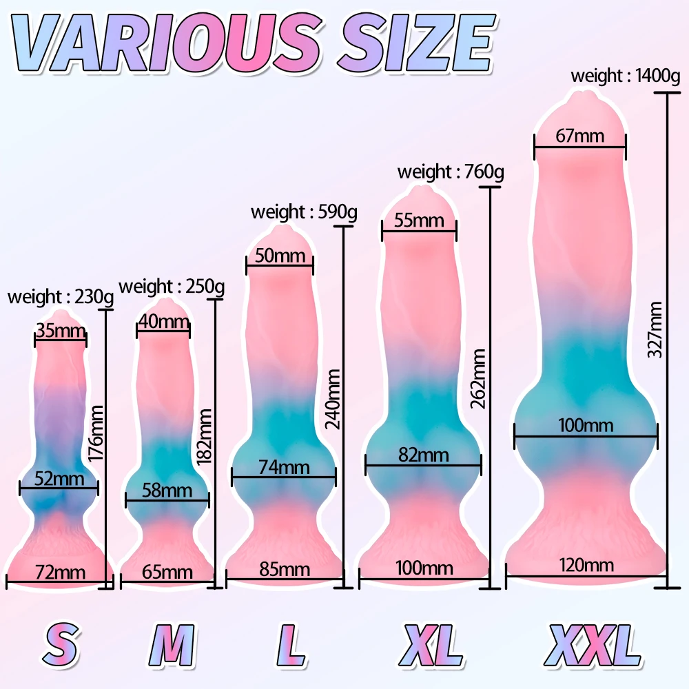 Dildo de Silicone Luminous para Masturbação Feminina, Pênis Animal Macio, Pau de Cachorro Enorme, Plug Anal, Ventosa, Brinquedos Sexuais Adultos, 18