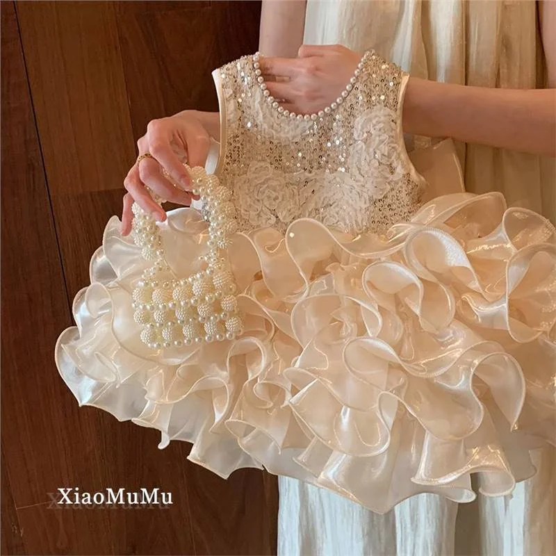 Girls Sequin Puffy Dress Kids Bead Flower Hemline Princess Dresses Baby  Birthday Party Gown Ball Children Clothes 1-8 Years - AliExpress 1501