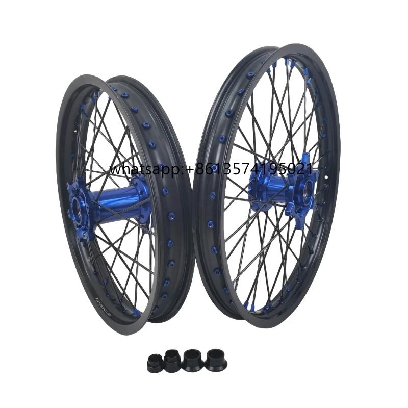 

New Product Motorcycle Accessories UniversalBlack Rims Blue Hubs Sliver Spokes Motocross Wheels Rims Set