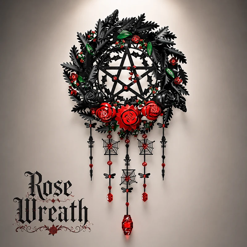 

1300+Pcs Gothic Black Rose Wreath Building Blocks DIY Botanical Flower MOC Bricks Sets Wall Decor Adult Gifts Collectible Toys