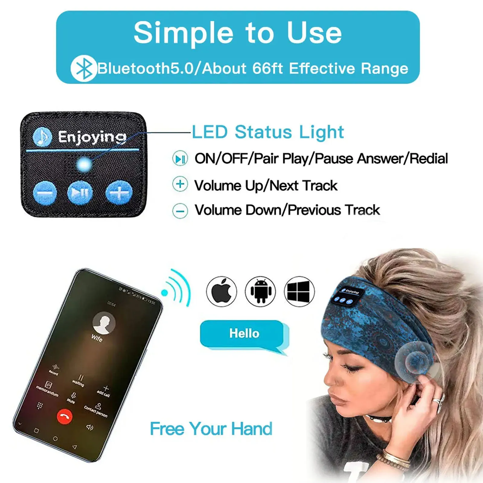 Wireless Sleeping Headphones Soft Washable Yoga Running Bluetooth Headset Headband Handsfree Music Earphone Leopard Pattern