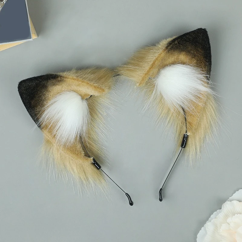 Handwork Maple Cat Ears Furry Headband Tail American Curl Plush Headwear Animal Fursuit Cosplay Performance Props