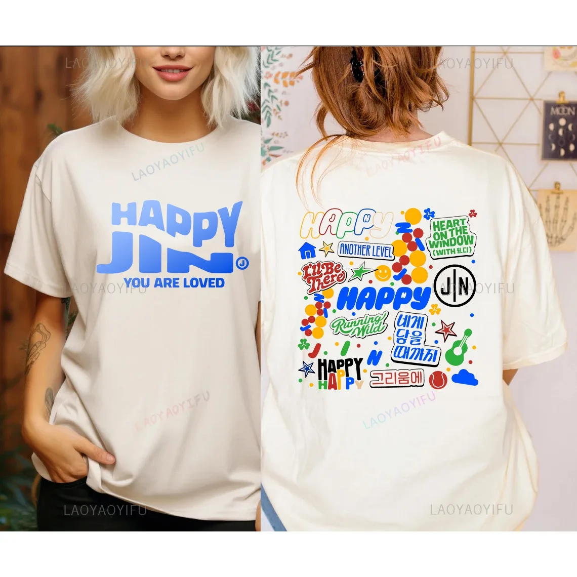 

Jin Happy Album T Shirt Unisex Kpop Streetwear Cool Men T Shirt Women Hipster Print Tops Graphic Cotton Tee Kawaii Ropa Mujer