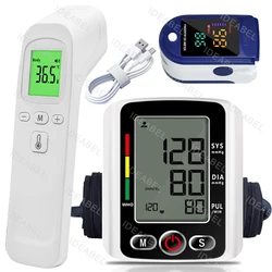 Blood Pressure Monitor Upper Arm Automatic Tonometer BP Medical Sphygmomanometer Pulse  Forehead Thermometer Temperature Meter