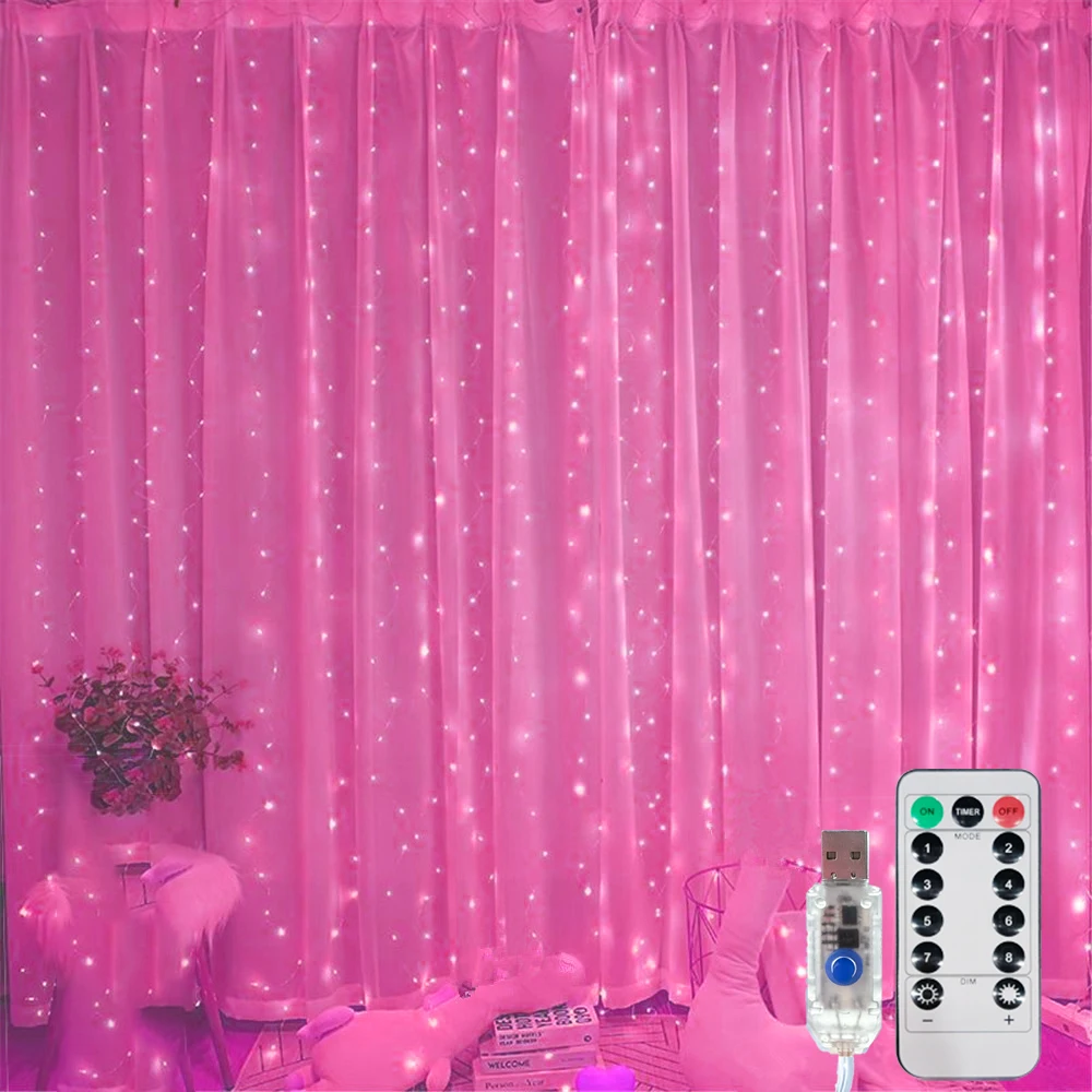 New Year2027 LED Curtain Lights USB Curtain Indoor String Lights 8 Modes for Roof Window Porch Halloween Christmas Decor Wedding