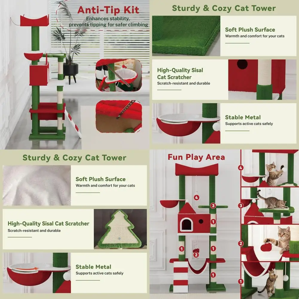 

63, рождественская кошачья елка Condo с когтеточкой и гамаком для высоких, современные украшения для дома