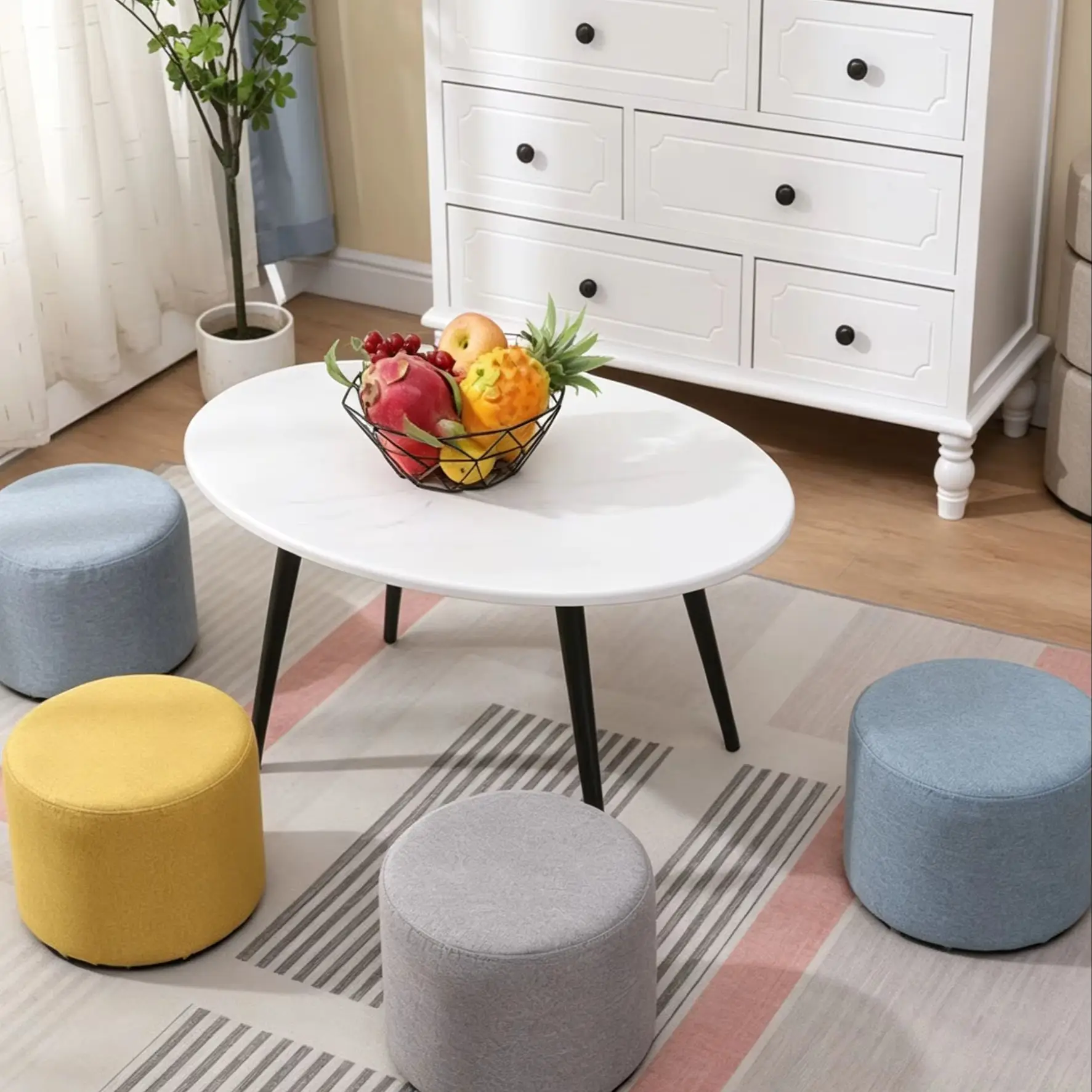 Fashion Round Low Stool Portable Wooden Stool Multi-use Shoe Changing Stool for Entryway Living Room Kids & Adults