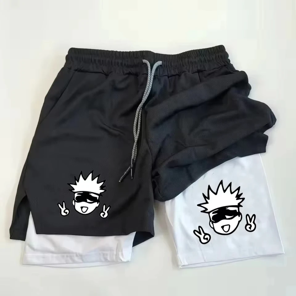 

Мужские двухслойные спортивные шорты в стиле аниме Jujutsu Kaisen, шорты для тренировок в тренажерном зале, для фитнеса, бодибилдинга, ZY00137
