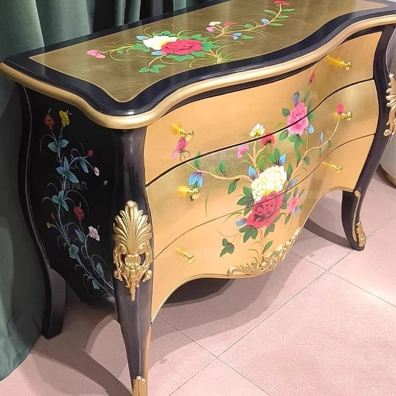 New Chinese solid wood three-bucket cabinet painted storage entrance cabinet