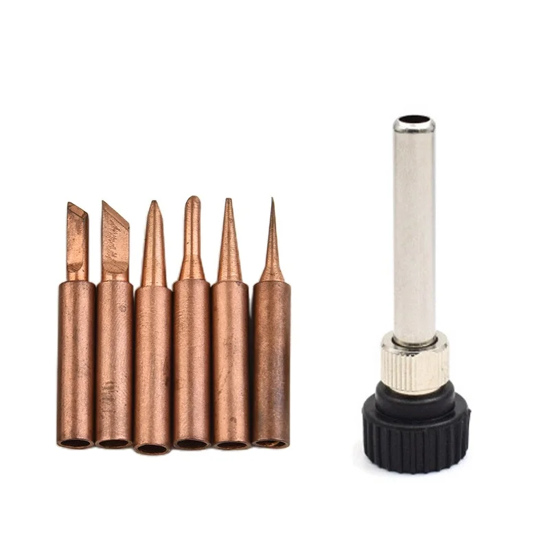 6 peças 900m-t pontas de solda de cobre puro sem chumbo equipamento de solda com/adaptador de alça de solda para 936 937 938 969 8586 852d