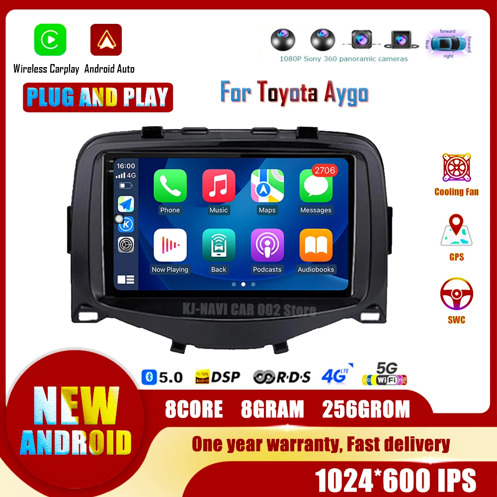 

7'' Android 14 Camera For Toyota Aygo Car Radio Multimedia Player Navigation Wireless Carplay Stereo IPS Video BT GPS 4G WIFI