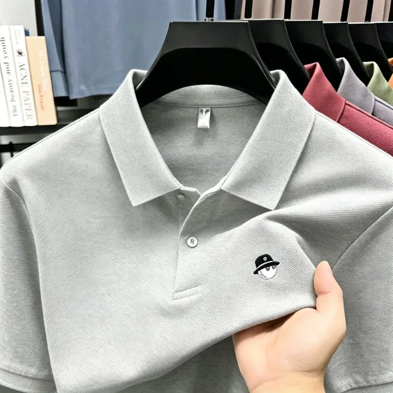 2026 Men's Summer High end Printed Golf Collar T-shirt Solid Color Breathable Office and Leisure High quality Men's Wear S-4XL