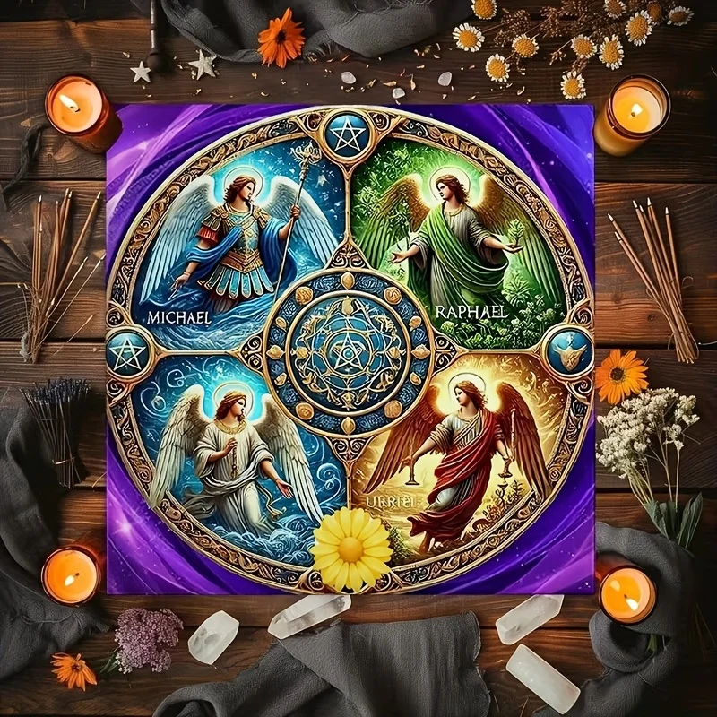 Sacred Tarot Cloth Angelic Witch Mat 60x60cm Wiccan Spiritual Altar Tablecloth Occult Decor Gift
