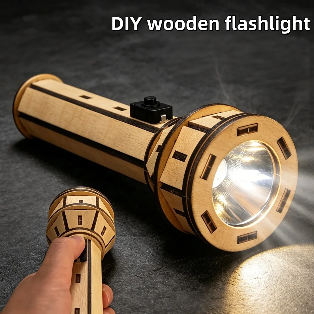 Kit de puzzle de lampe torche en bois à monter soi-même, projet éducatif STEM, assemblage artisanal, projet de sciences physiques pour les amateurs et la décoration