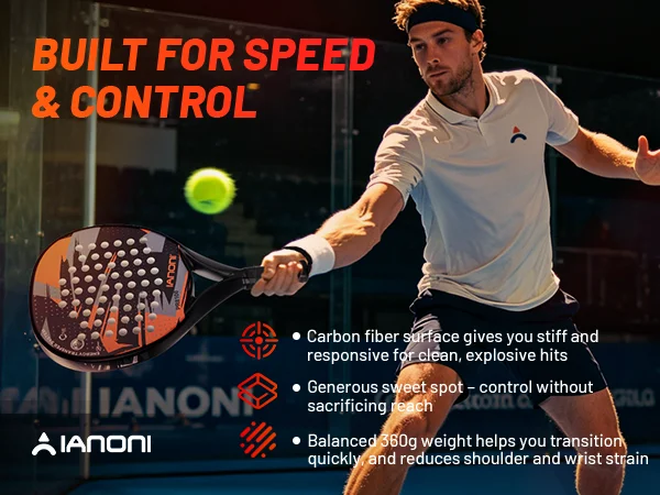 IANONI 8100 ORANGE Padel Racket Carbon Fiber Surface with EVA Memory Flex Foam Core Lightweight Padel Racquet
