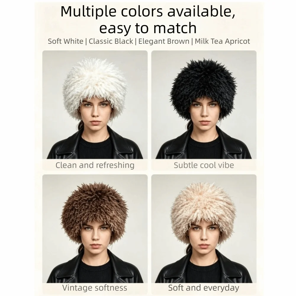 Retro Thick Warm Curly Faux Fur Bucket Hat Plush Face Slimming Fisherman Cap Polyester Soft Snow Hat Cold Weather
