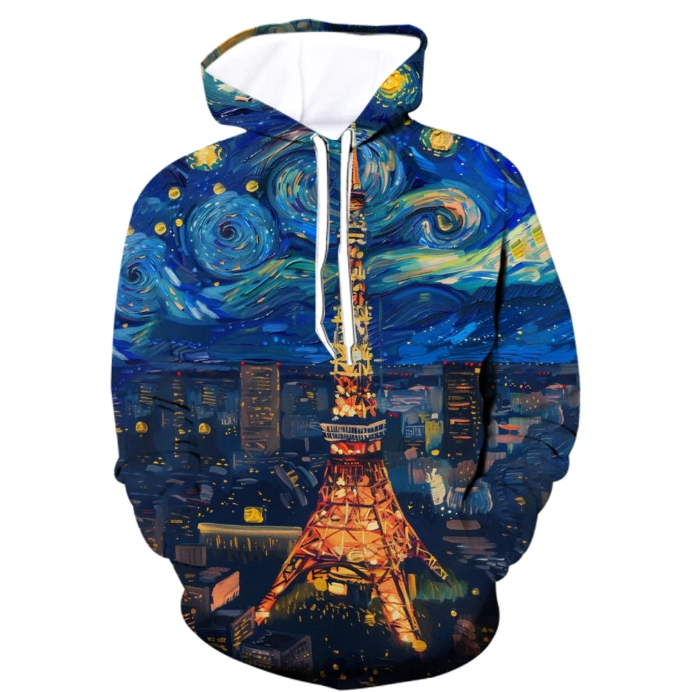 

Fashion oil painting style 3D Printing Trend Retro Fall Long Sleeve Pullover Comfortable Breathable Men's Clothing Hoodies tops