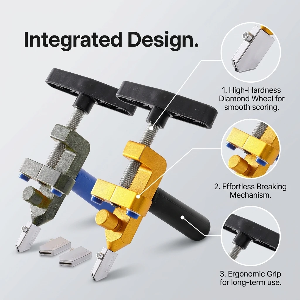 Glass Tile Cutter Tool, Upgraded Handheld All-in-One Diamond Manual Ceramic Cutting Knife for Mirror, DIY Home Hand Tool