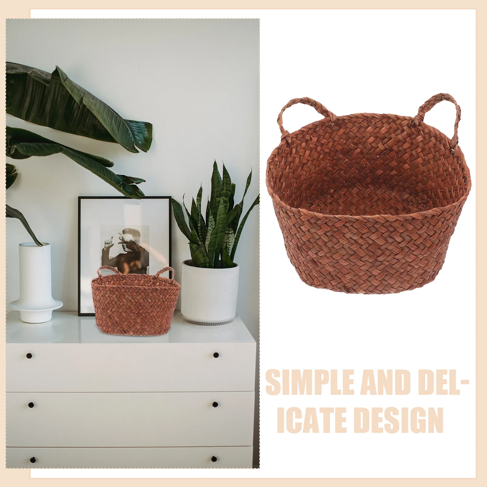 

Desktop Garbage Trash Can Multi-function Waste Bin Table Home Straw Storage for Office Woven Basket Bedside