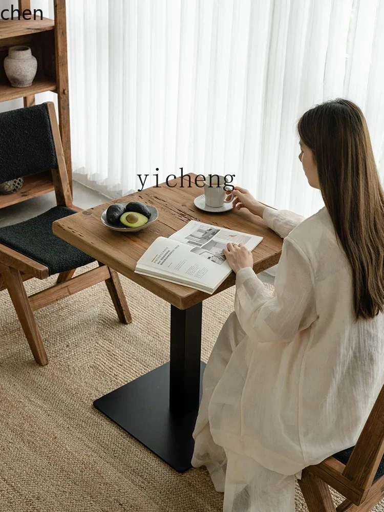 طاولة طعام من الخشب الصلب بتصميم عتيق من HXL، طاولة مربعة صغيرة B & B، طاولة مؤتمرات القهوة بأقدام حديدية #4