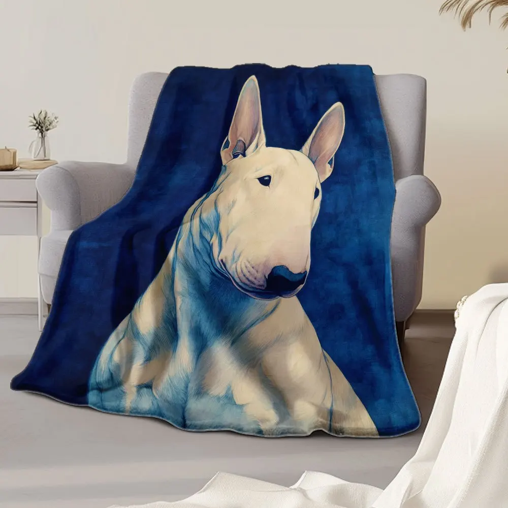 Soft & Cozy Bull Terrier Portrait Print Flannel Blanket , Vintage Style, Perfect Gift for Dog Lovers, Year-Round Use, Polyester