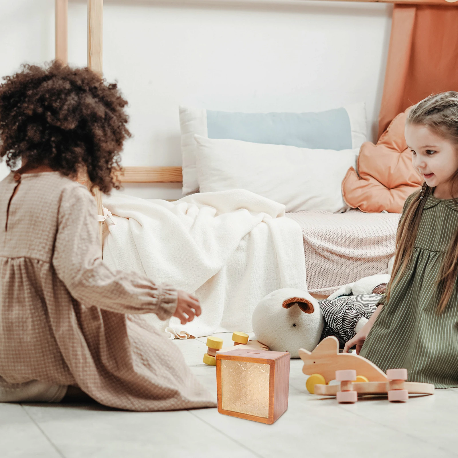 

Decorative Wooden Piggy Bank High-End Real Wood Saving Pot Glass Surface Money Storage Box Desktop Coin Counter Household Coin