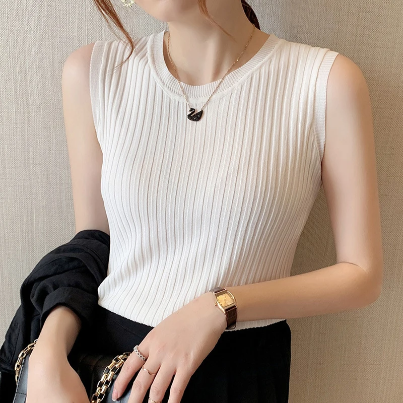 Fashion Woman Blouse 2024 Summer Sleeveless Blouse Women O-neck Knitted Blouse Shirt Women Clothes Womens Tops And Blouses