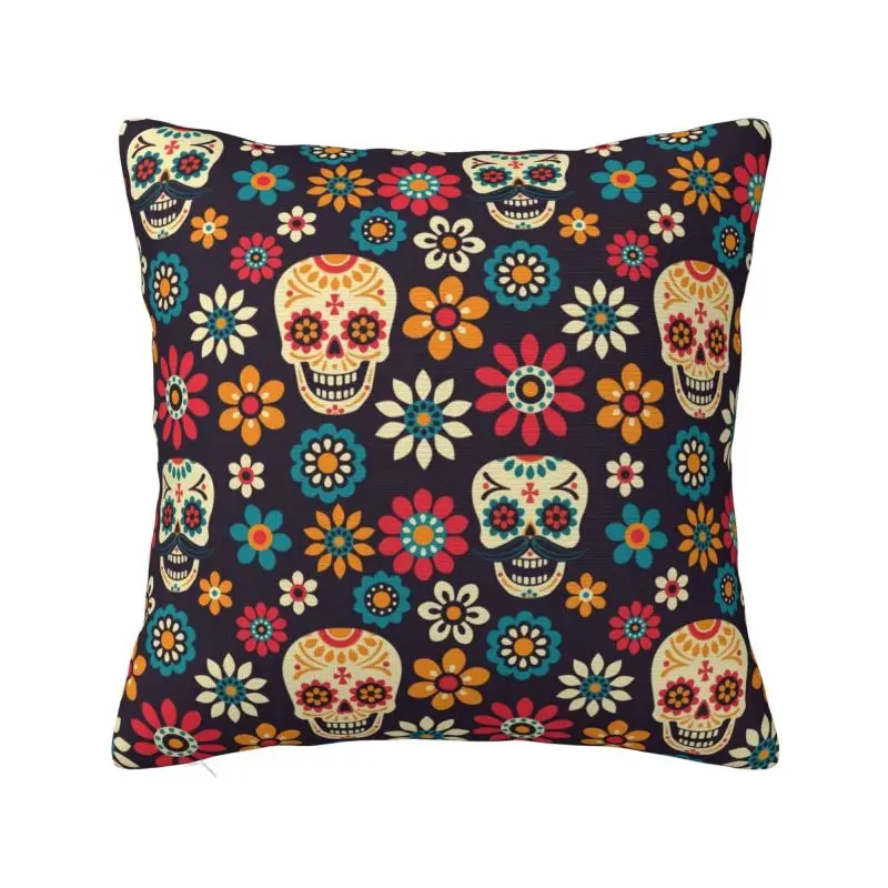 

Day Of The Dead Pattern Pillow Case 45x45cm for Sofa Sugar Skull Santa Muerte Luxury Cushion Cover Velvet Pillowcase