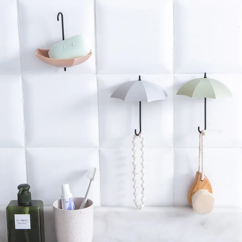 3pcs/lot Umbrella Shaped Creative Key Hanger Rack Home Decorative Holder Punch-free Wall Hook For Kitchen Bathroom Accessories