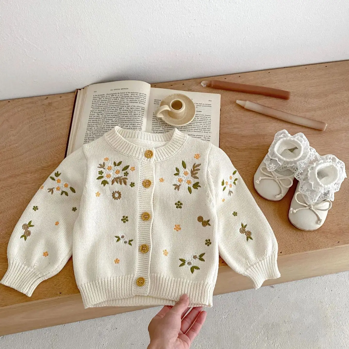 Baby Sweater Coat Toddler Floral Embroidery Knitted Cardigan Autumn Korean Kids Clothes Cotton Baby Girls Cute Sweater Cardigan