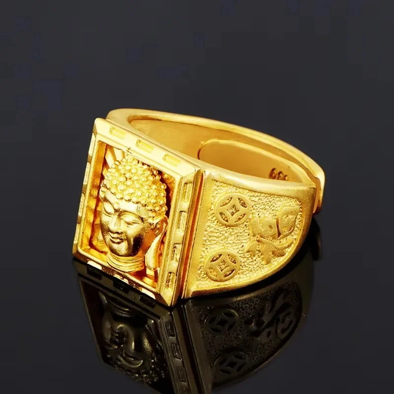 Real Pure K Gold Color Embossed Dragon Ring for Men Bro Accessories Fine Jewelry Gifts Oro Better Thick Rings Gifts view 3