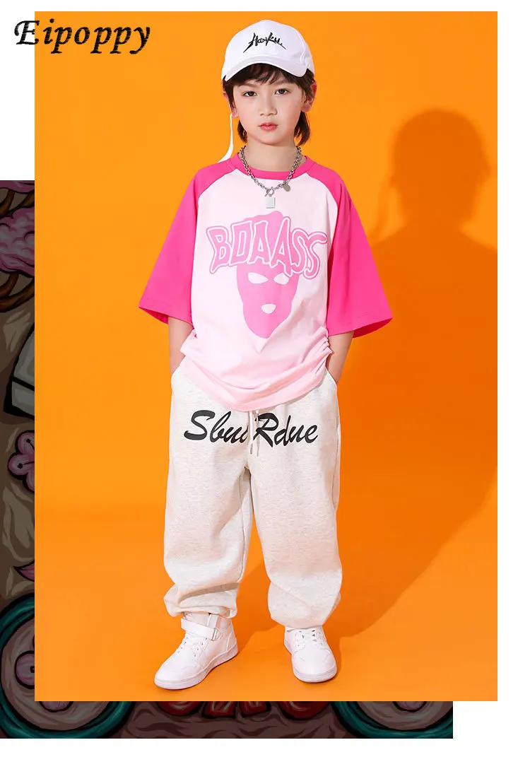 زي أطفال مقلي بأكمام قصيرة ، ملابس هيب هوب عصرية ، ملابس أنيقة للأولاد
