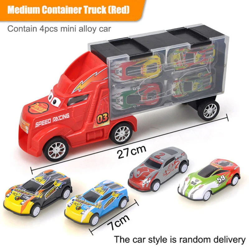 

Big Transport Car Container Carrier Truck Vehicles Toys With 4pcs Mini Diecast Cars Toys For Children Model Boys Gifts B074