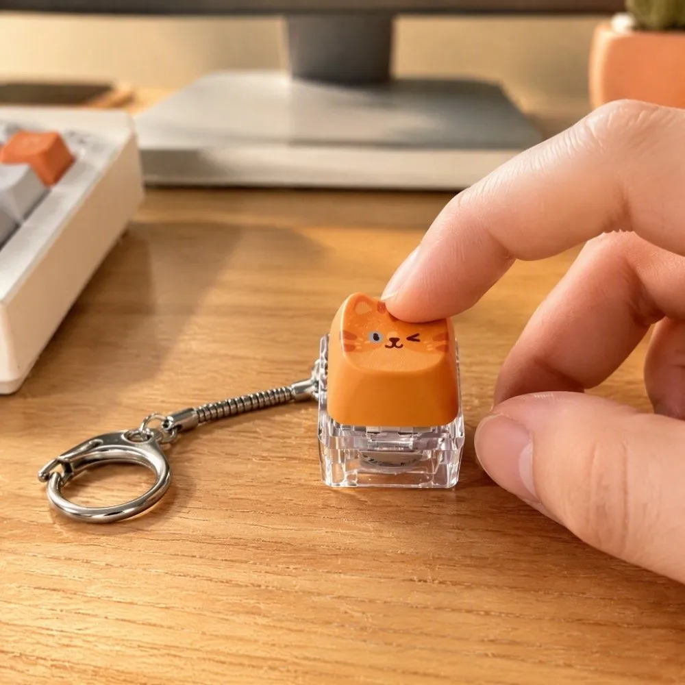 Finger Button Keycap Mechanical Keyboard Keychain Cute Cat Clicker Keyboard Fidget Keychain Creative Relax Button