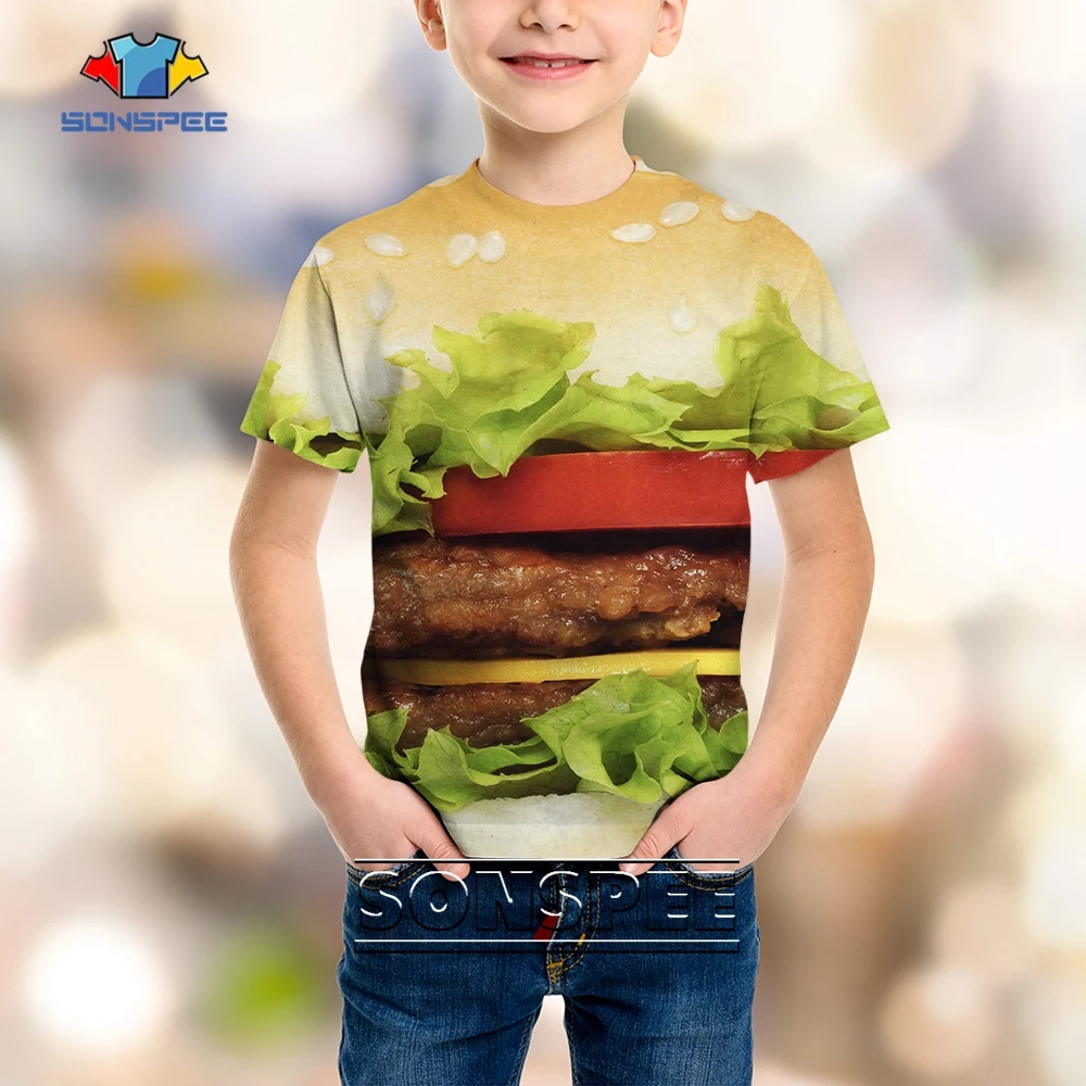 

SONSPEE Delicious Fast Food 3D Print Child T-shirt Kids Tops Shirt Funny Hamburger Harajuku Hip Hop Oversize Boy Girl Streetwear