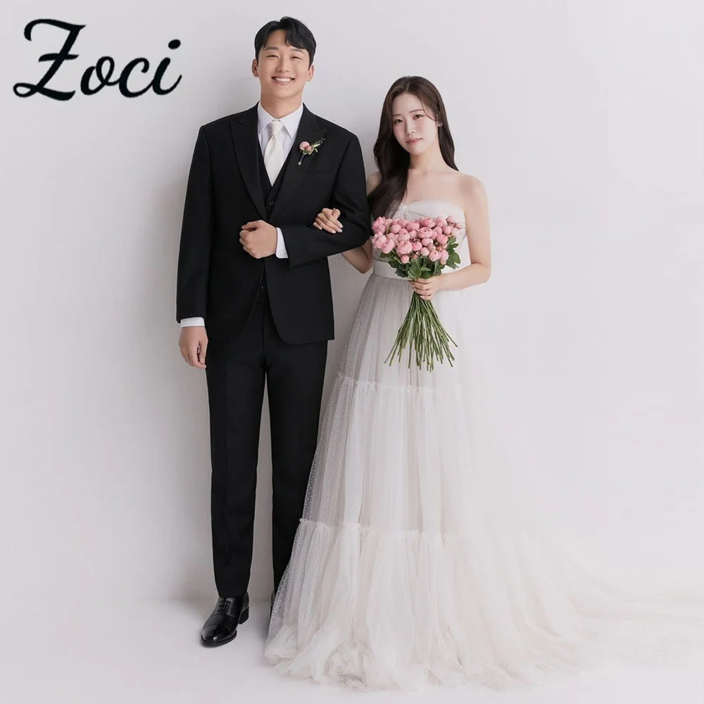 

Zoci Princess Layered Korea Wedding Dresses Customized Sweetheart Dot Tulle A Line Bride Dress Photos Shoot Lace Up Bridal Gown