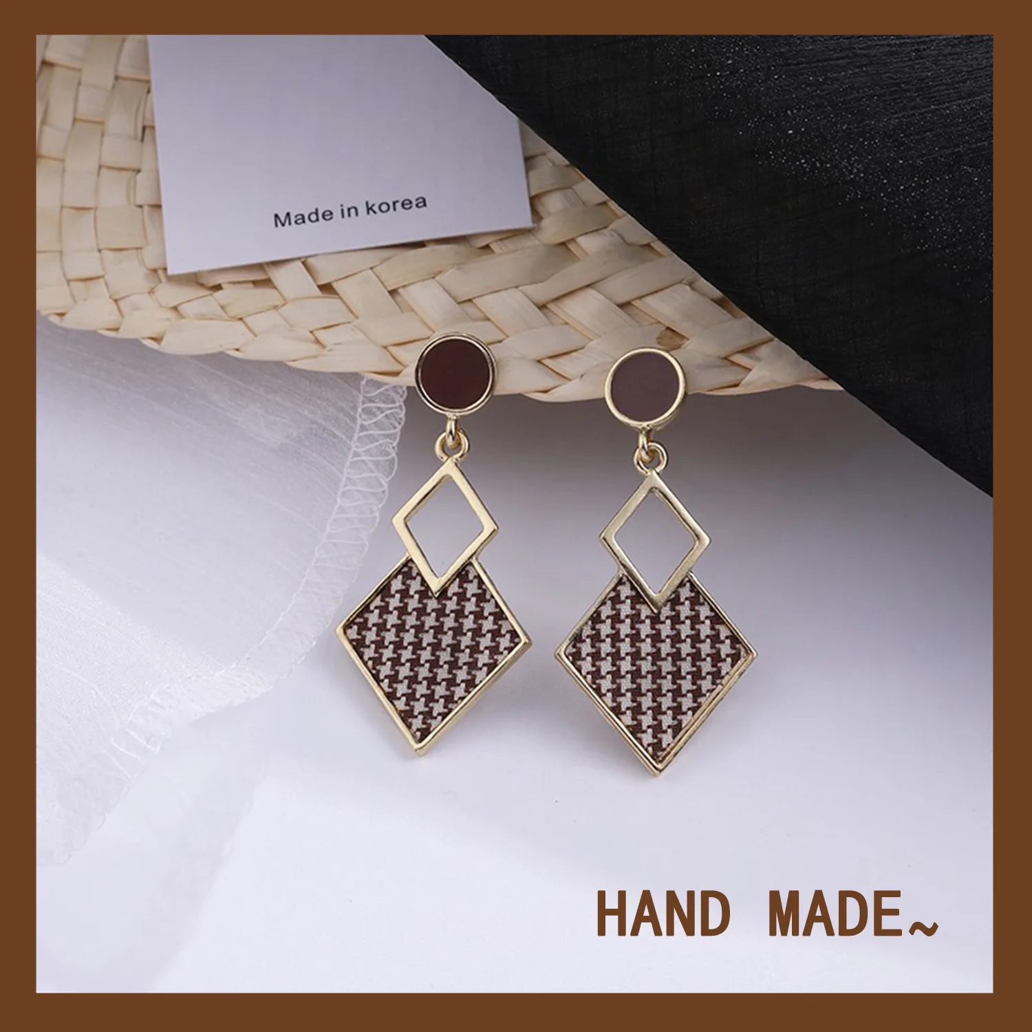 Khaki Tea Earrings Vintage Port Style Earrings INS Style Checkered Drop Oil Women's Earrings Y2K Style Girl Friendship Kpop