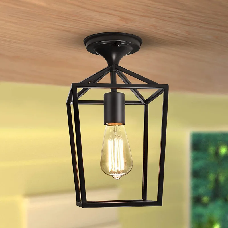 

Iron Ceiling Lamp Nordic Living Room Black American Retro Industrial Style Bedroom Balcony Corridor Single Head Ceiling Light