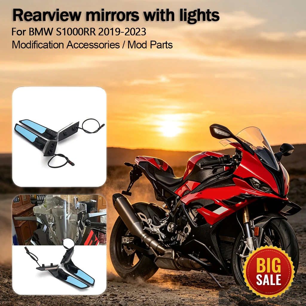 Motorcycle Rearview Rear View Side Mirrors With LED Turn Signal Light For BMW S1000RR S1000 RR S 1000 RR 2019- 2023