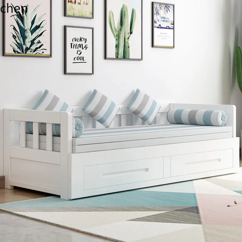 HXL أريكة سرير قابلة للطي قابلة للسحب من الخشب الصلب وسرير نهاري قابل للتمديد