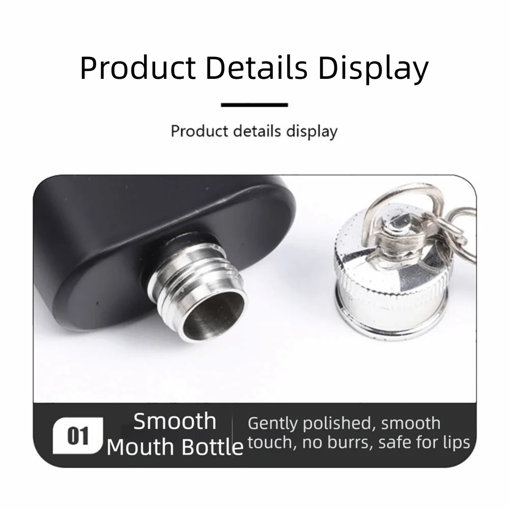 Convenient 2 OZ Hip Flask Stainless Steel Leakproof Liquor Flask Black Screw Cap Water Bottle Outdoor