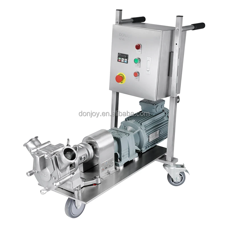 food grade liquid with particles transfer sanitary stainless steel 316L portable sine pump with VSD and mobile cart