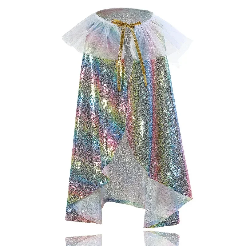 Flashing Sequins Cloak New Girls Halloween Mermaid Dress Up Shining Capes Party Princess Girls Performance Cloak Christmas