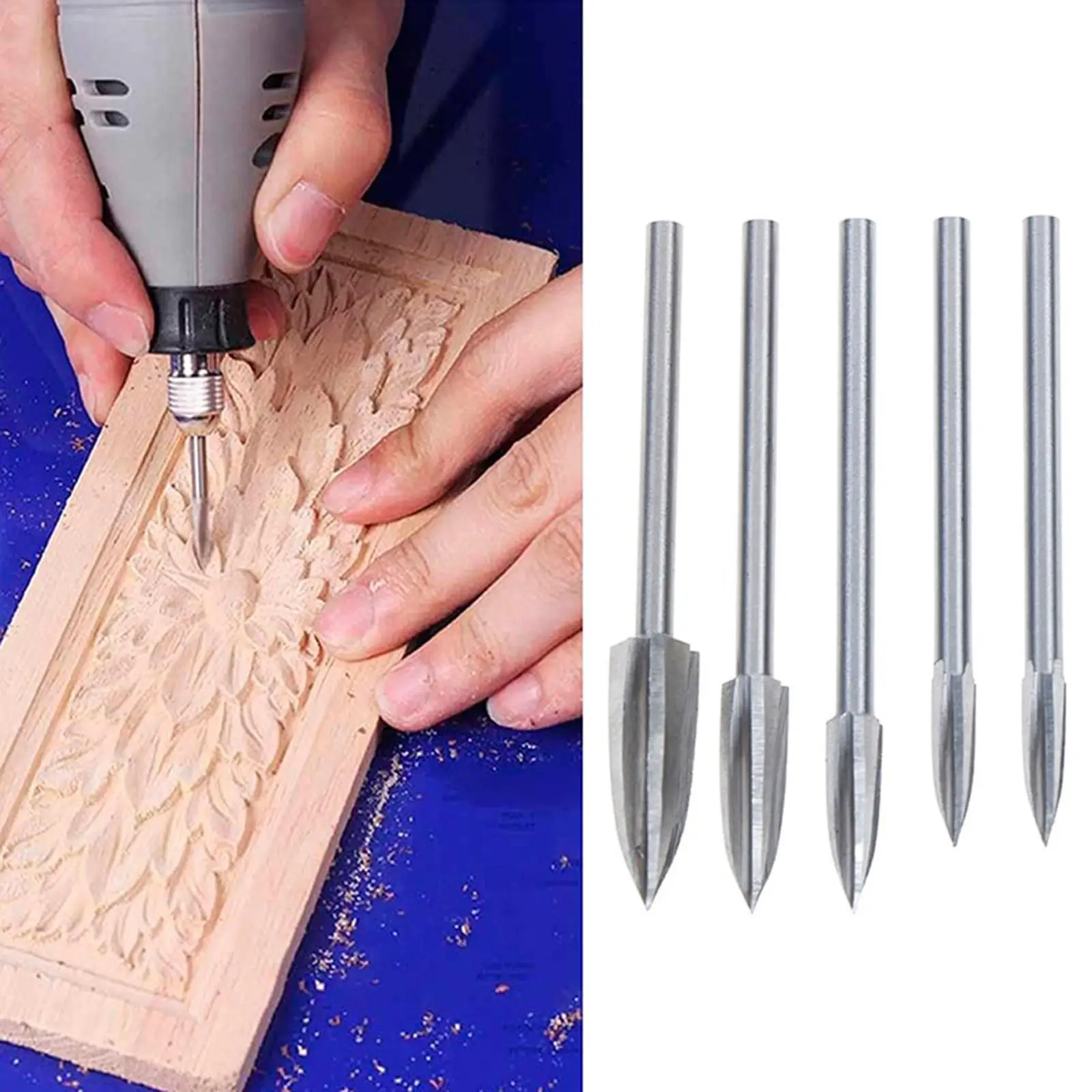 

5PCS/Set Wood Carving and Engraving Drill Bit Set Milling Root Cutter Carving Chisel Carving Tools Hand Tools Woodworking Tools