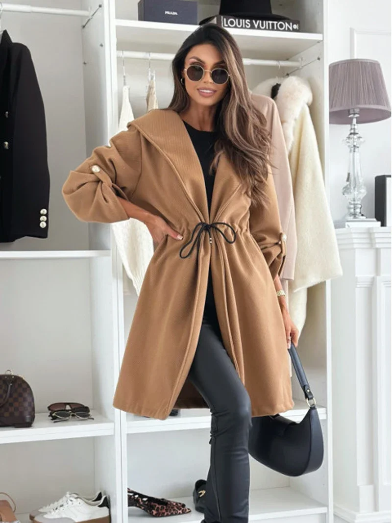 CPSYMYM Autumn Winter Long Sleeve Trench Coat For Women Fashion Loose Office Lady Long Outerwears Jacket Coats Female Clothing