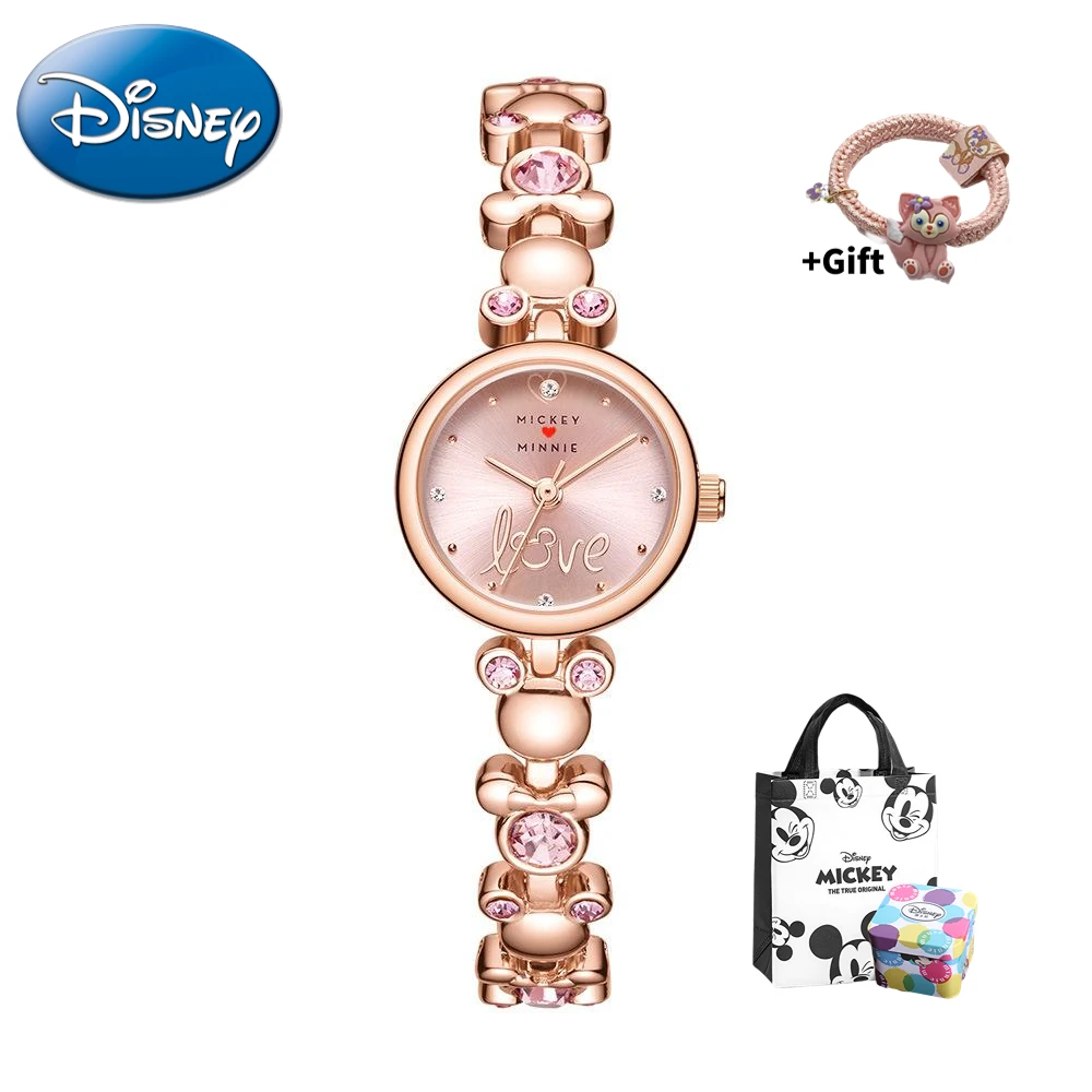 Genuine Disney Mickey Avatar Shaped Ladies Women\'s Watch Chain Diamond Clock Student Girl Gift With Box